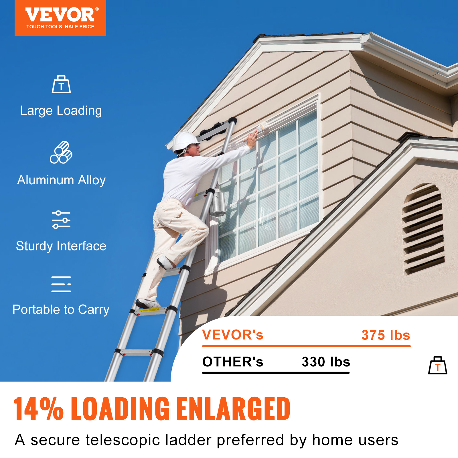 VEVOR Telescoping Ladder Aluminum Extension Step 10.5 Ft Multi-purpose Portable image 3