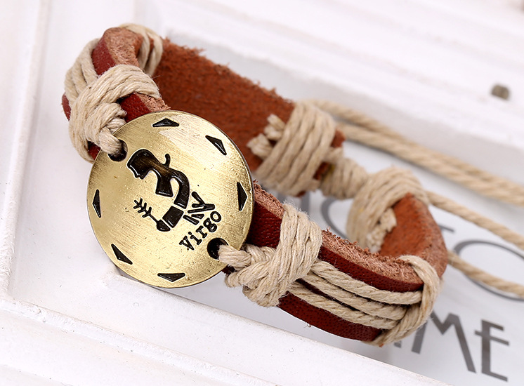 Hand-woven Vintage 12 Constellation Cowhide Bracelet