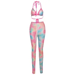 Mesh Bikini Cutout Trouser Suit Swimsuit - Purple - View 1