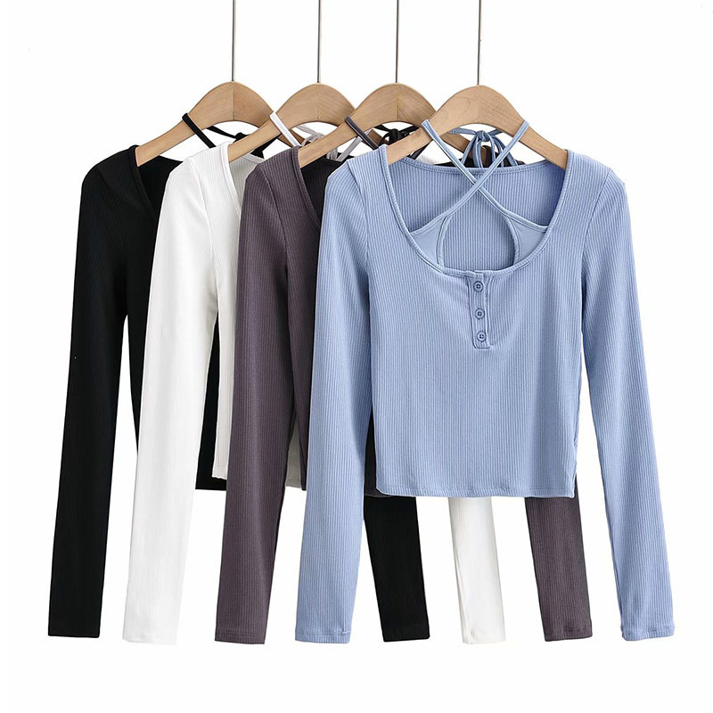 Title 2, Tie Rope Fake Two Long Sleeve Round Neck Single...