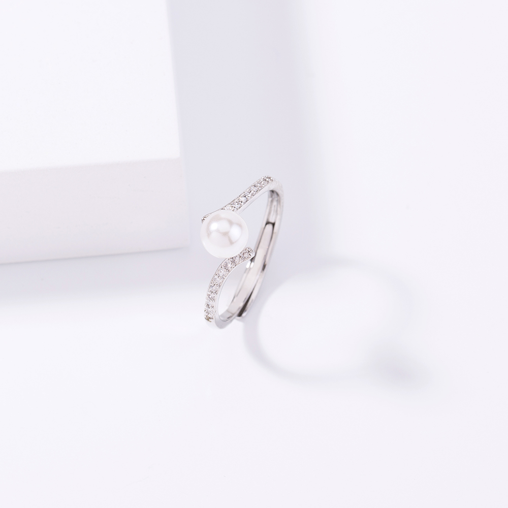 Pearl Sparkly Zircon Open Adjustable Ring