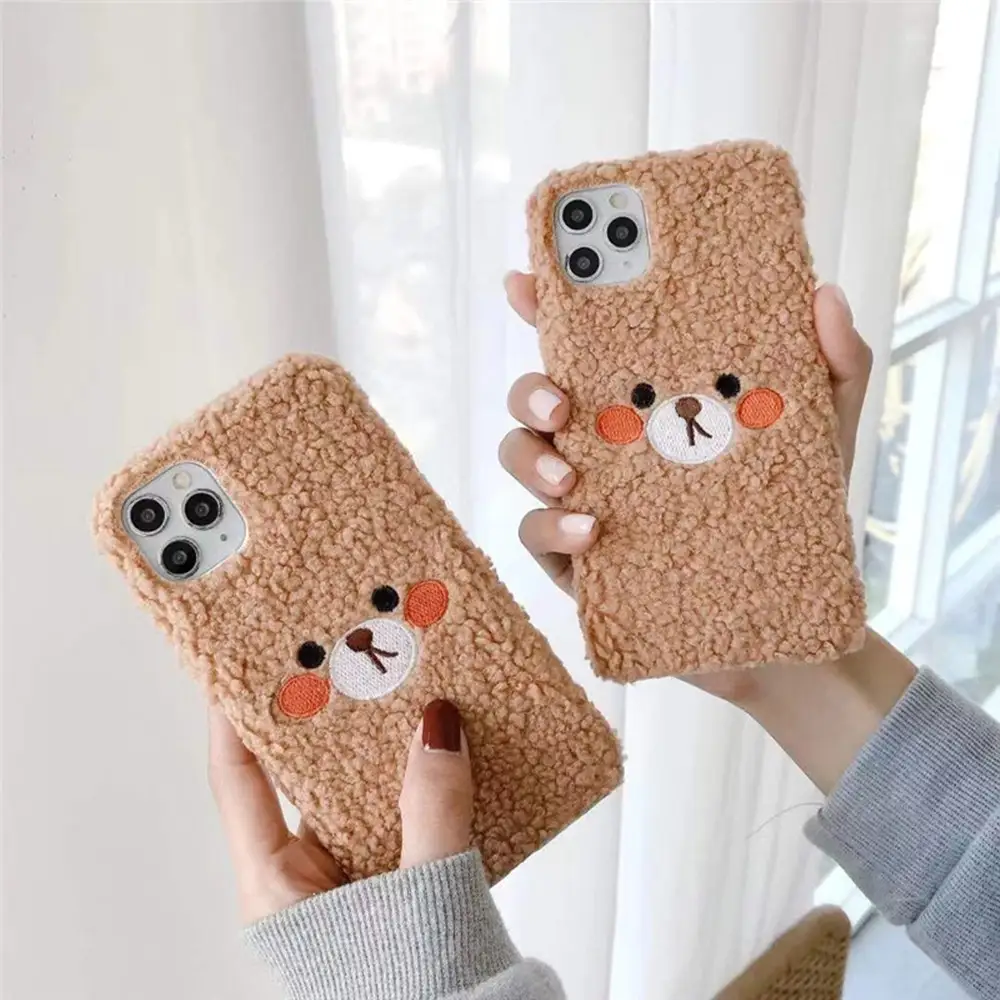 Embroidered Plush Blush Bear Phone Case Suitable For