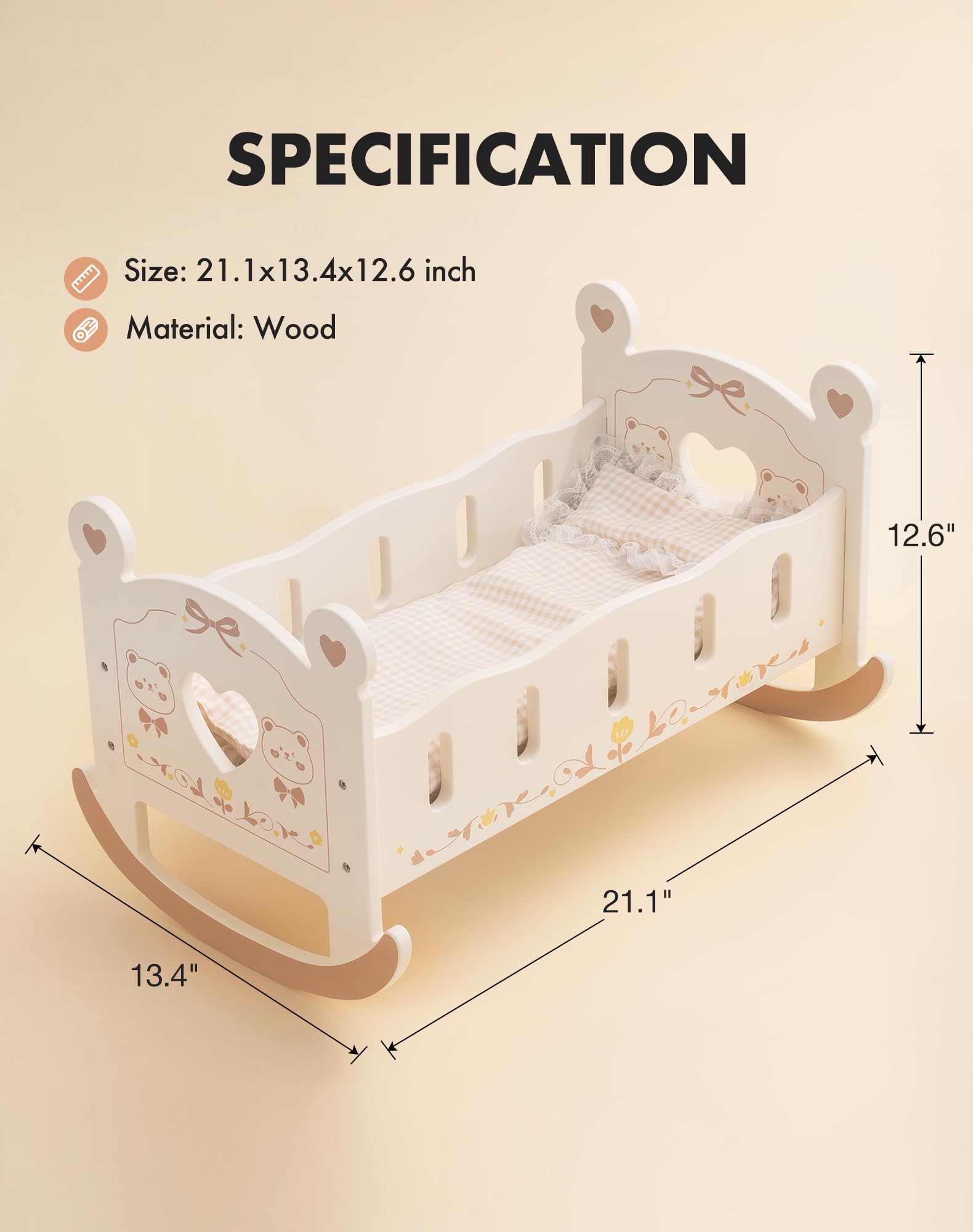 wooden baby doll cradle with bedding for 18 inch dolls