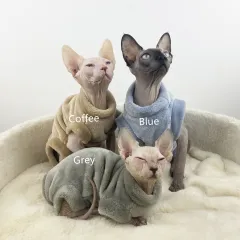 Sphinx Hairless Cat Flannel Thermal Four-legged Jacket - Blue - View 1