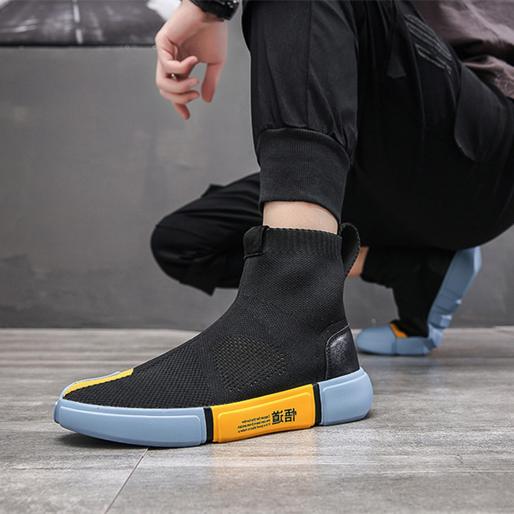 Men's Flying Woven Shoes Breathable High Top