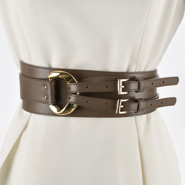 Irregular Leather Waist Seal Women's Decorative Suit Fashion Dress Sweater Bundle Belt Khaki - Shop at LoveMi