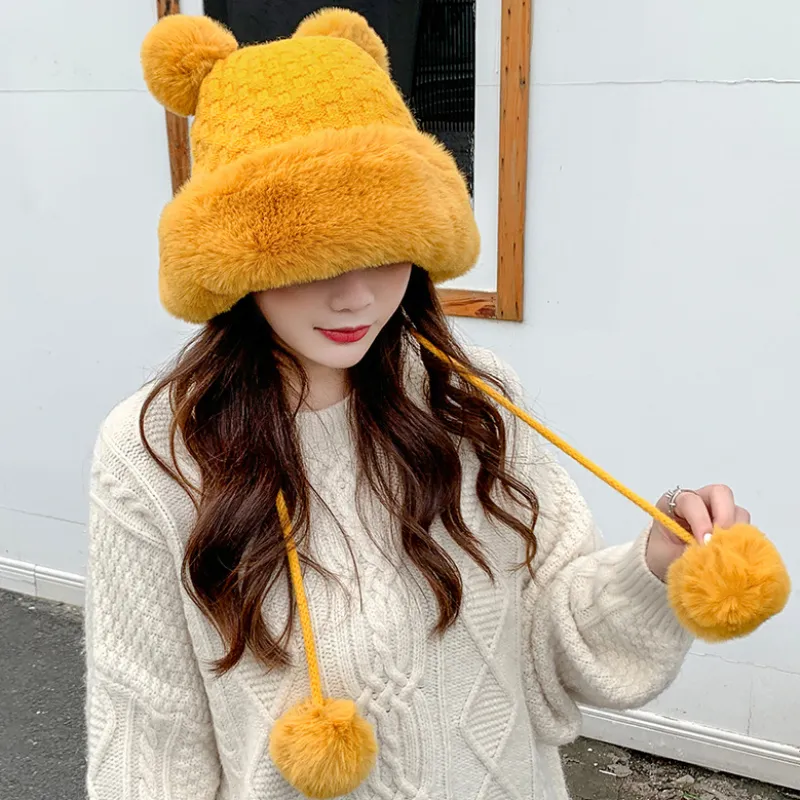 Autumn And Winter Ladies New Korean Style Knitted Wool Hat - Yellow