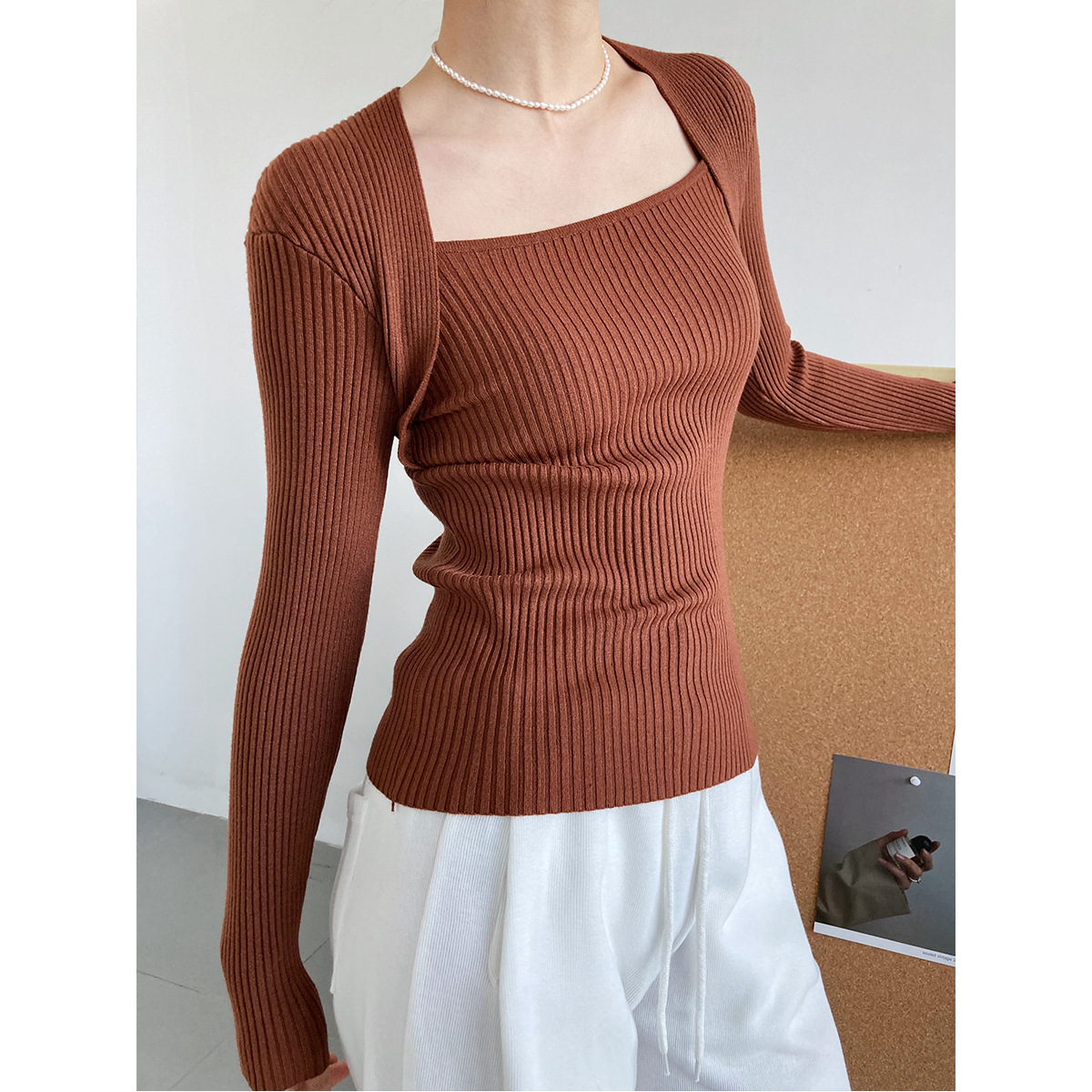 Autumn Long Sleeve Square Neck Knit For Women