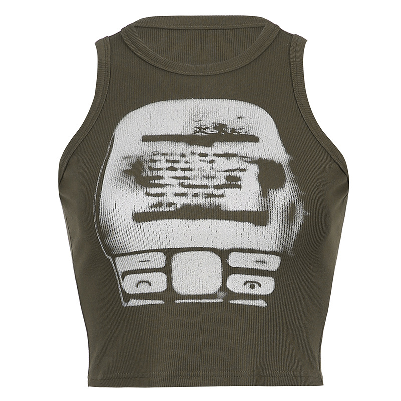 Printed Vest Women's Elastic Sports Bottoming Short Top