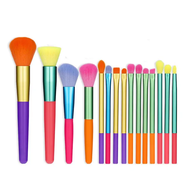 Makeup Brush Set 15 Multi color Beauty Tools Colorful - Shop at LoveMi