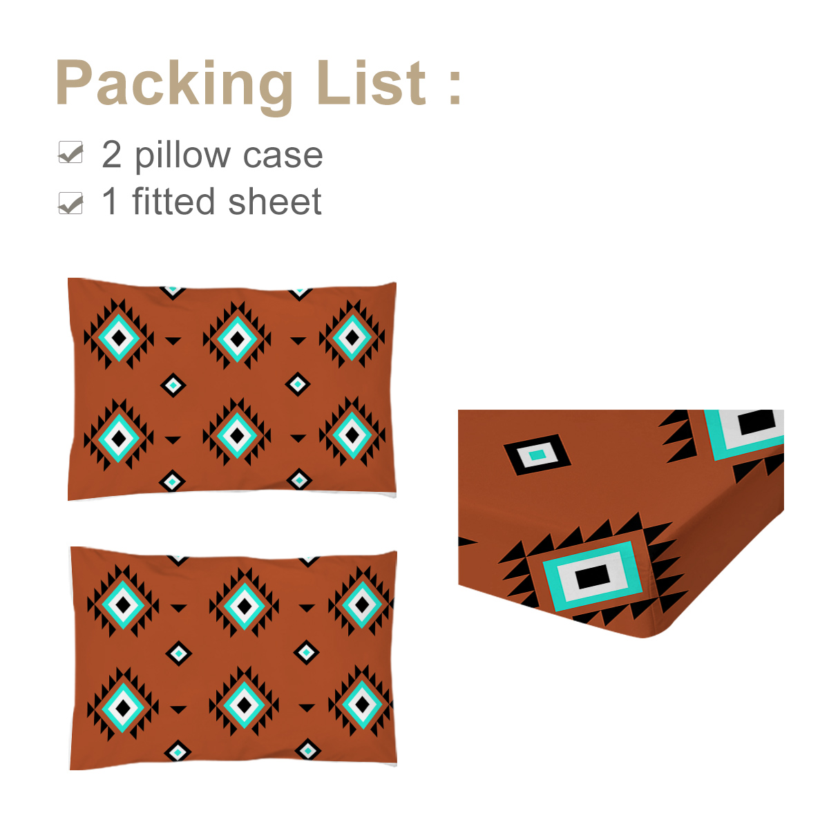 Geometry Fitted Sheet, Geometry Square Sheet Set Soft Polyester Bedding, Orange Geometry Bed Cover 1 Fitted Sheet And 2 Pillow Cases