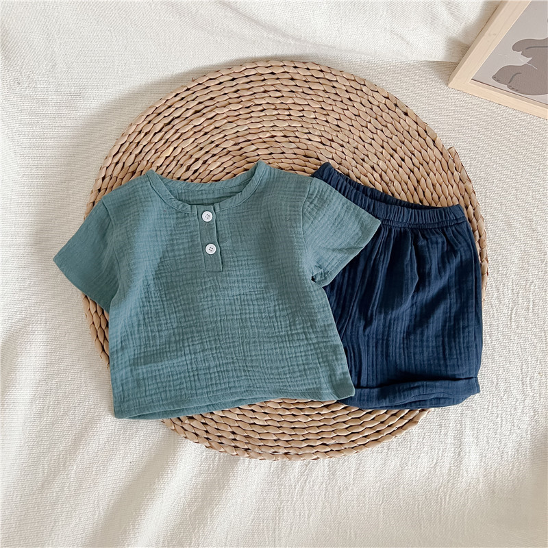 Cotton Yarn Short-sleeved T-shirt Shorts Men's And Women's Baby Suits