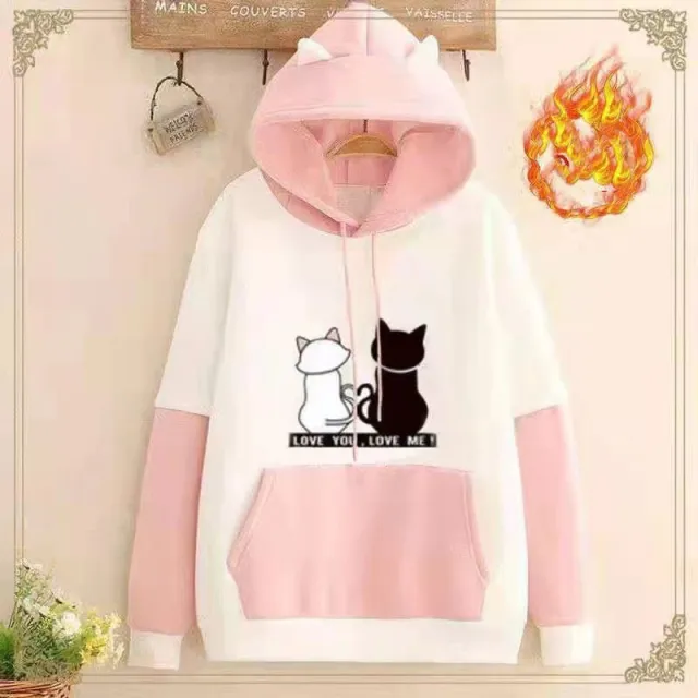 Add Velvet Thickening Match Color Loose Class Clothes Student Girl Hoodie 104White - Shop at LoveMi