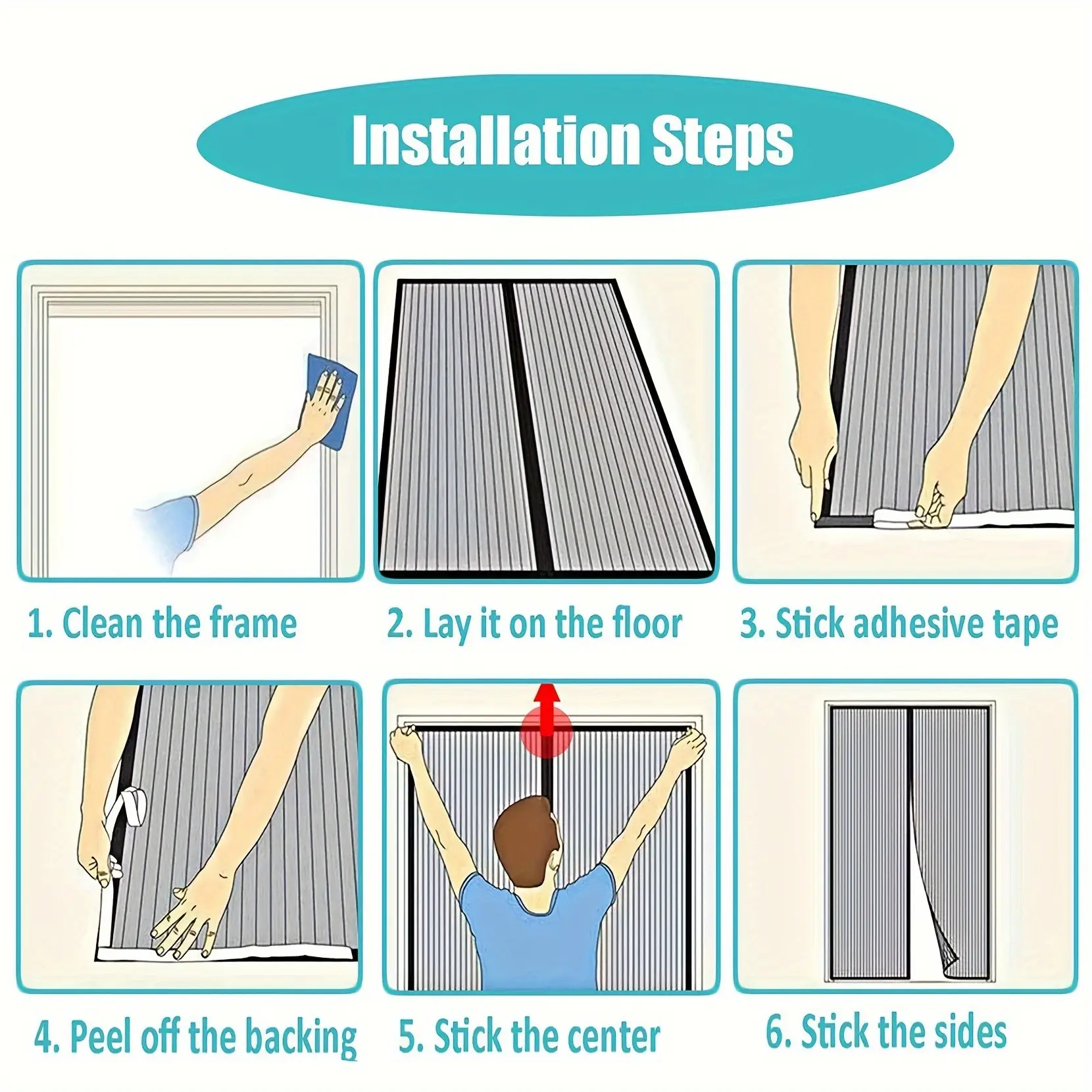 Summer Magnetic Screen Door - White Striped, Easy To Install, Strong Magnet, Automatically Closes Mosquito Net Curtain, Pet Tested, Suitable For Bedroom, Kitche