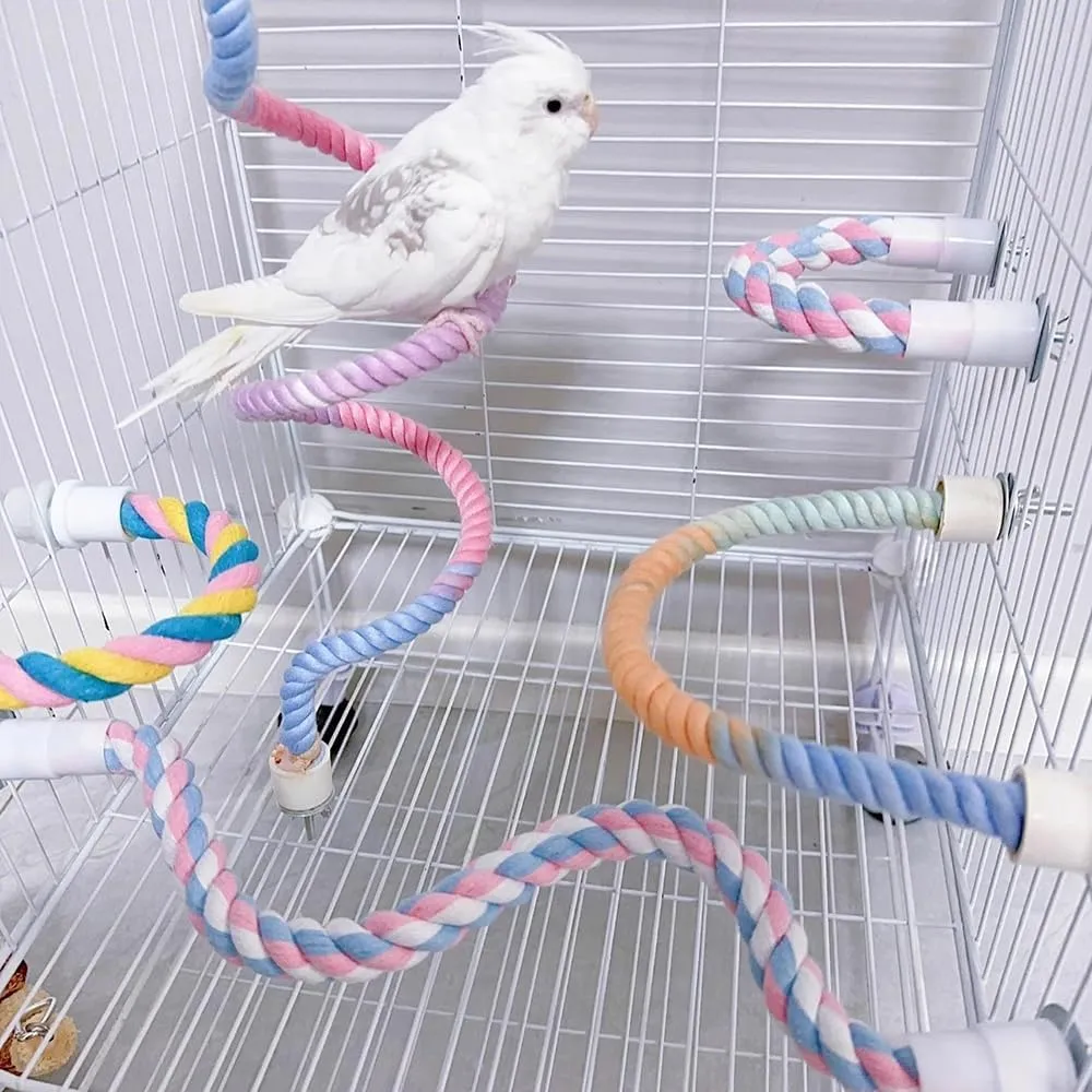 Gradient Colorful Bird Rope Perch Stand For Bird Cages Bendable Climbing Rope Cage Accessory Toy For Cockatiel Parakeet Sugar Glider