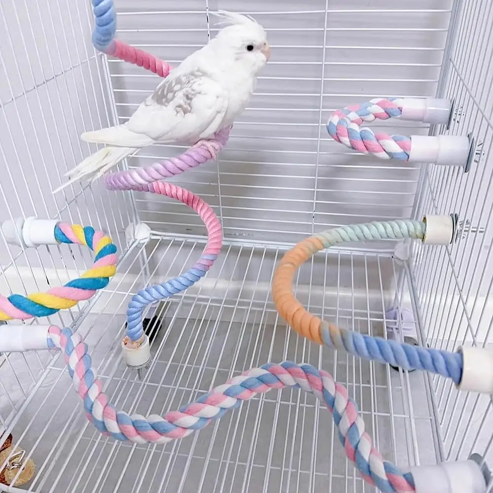 Gradient Colorful Bird Rope Perch Stand For Cages Bendable Climbing