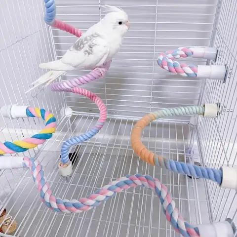 Gradient Colorful Bird Rope Perch Stand for Cages Bendable