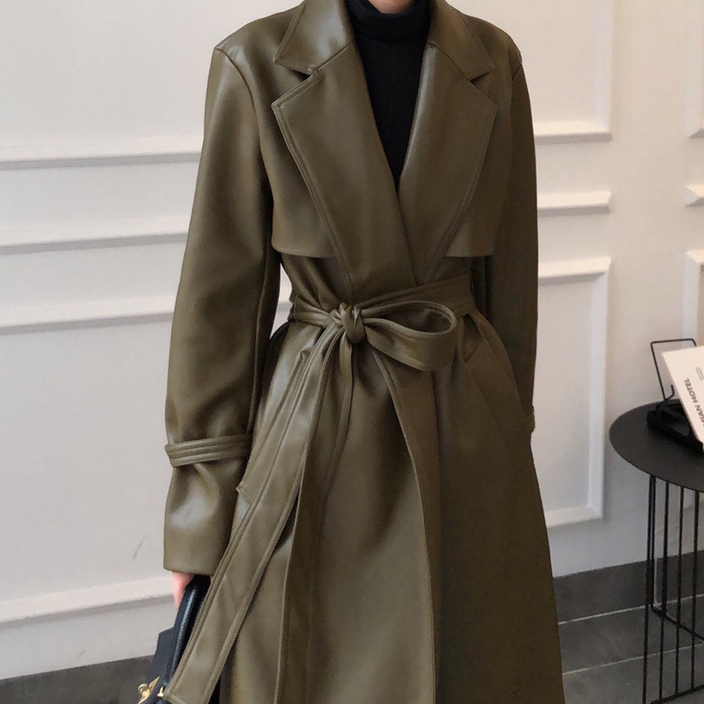 Stylish Green Loose Lace-up Coat