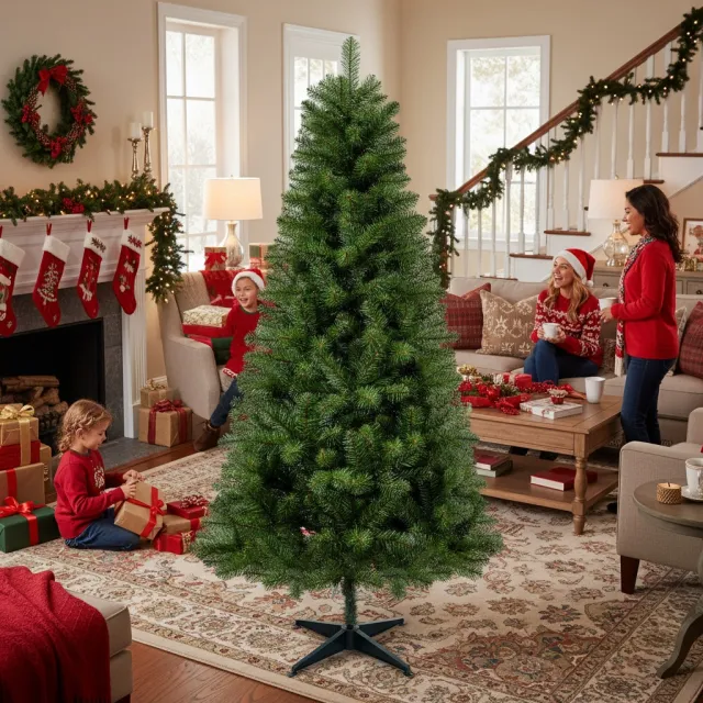 6FT Artificial Plant Natural Christmas Tree Hinged Full PVC Branches 582 Tips 4 Leg Stand Indoor Holiday Decoration Green - Shop at LoveMi