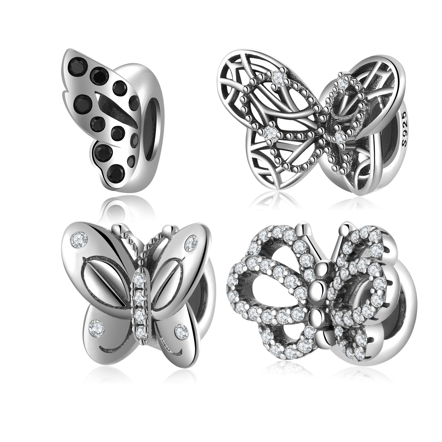 S925 Silver Plain Silver Spacer Beads Butterfly Winged