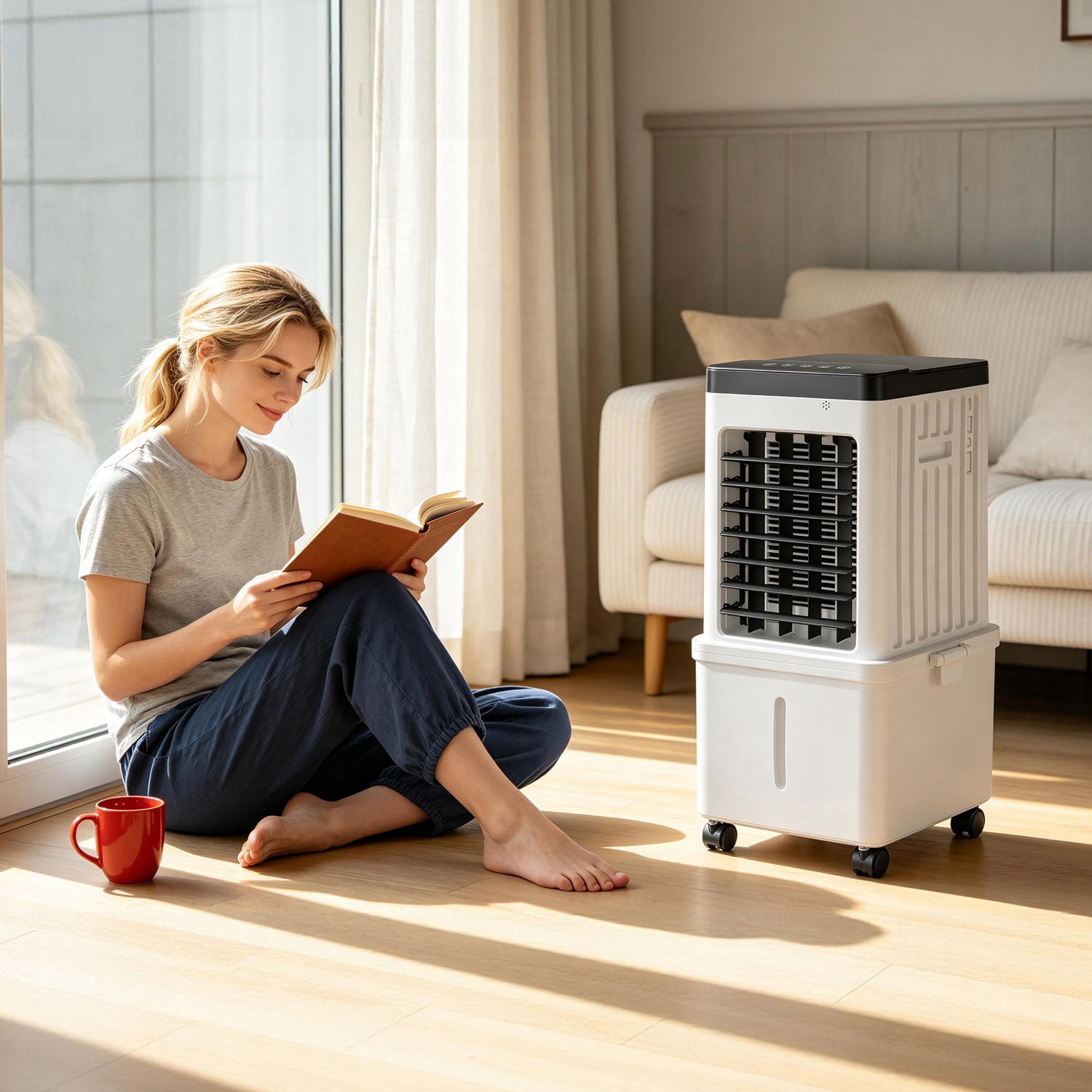 Portable Air Cooler Fan 12L Evaporative Air Conditioner With 3-Speed Dual Water Tank Touch & Remote Control 4 Wheels 4 Ice Packs Oscillation 15H Timer Visible Window For Bedroom Office Home — foto 2
