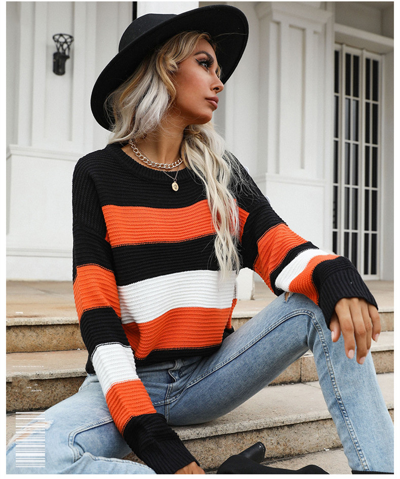 Title 2, Fashion Loose Contrast Color Striped Sweater