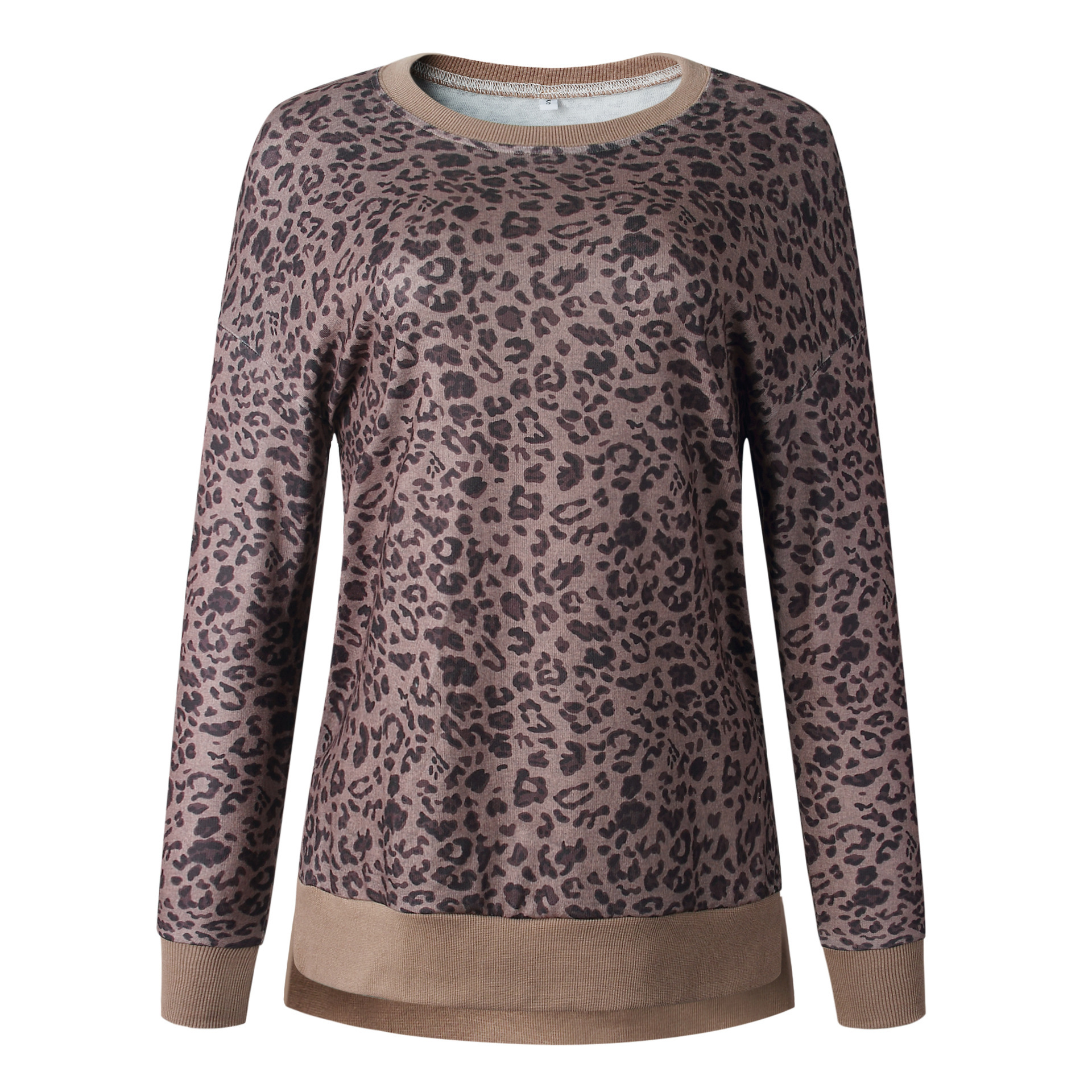 Title 7, Leopard print round neck irregular long-sleeved...