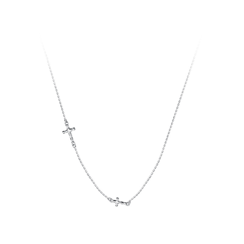 Title 1, S925 Sterling Silver Mini Pleated Cross Necklace