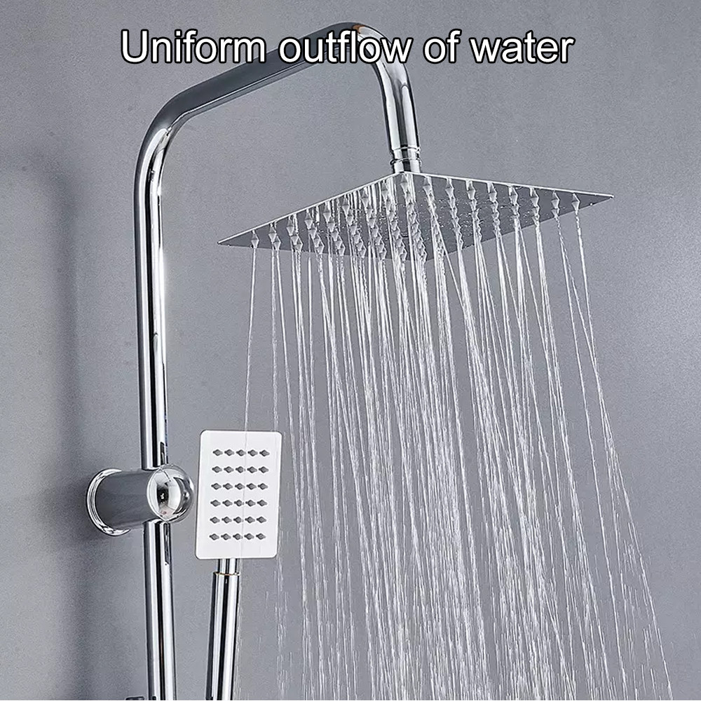 Bathroom Shower Kit Twin Head Square Fixed Riser Rail Bath Mixer Tap Set — image 4