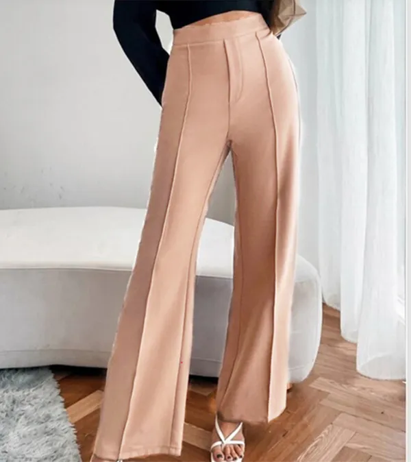Loose Straight Pants Women High Waist Casual Trousers Beige - Shop at LoveMi