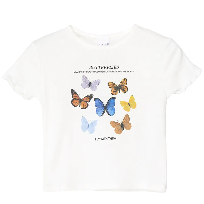 Butterfly T-shirt Short-sleeved Women European And American Tops Ins Women's Style Women's Short-sleeved T-shirt Women Ins Tide - White