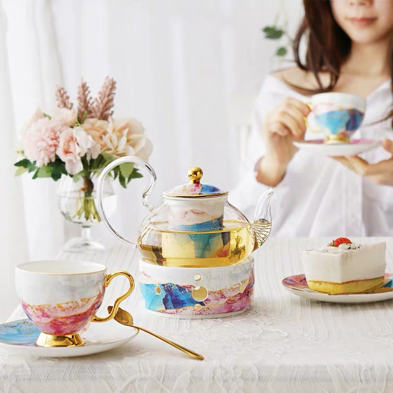 Title 5, English Ceramic Glass Flower Tea Cup Set