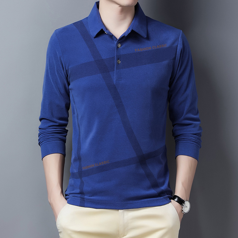 Middle-aged And Elderly Men's Long-sleeved T-shirt With Lapel Collar