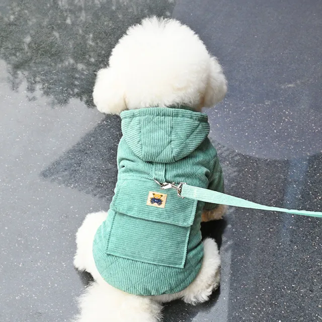 Towable Dog Clothes Thickened Warm Backpack Pet Cotton Coat Green Traction Rope - Shop at LoveMi
