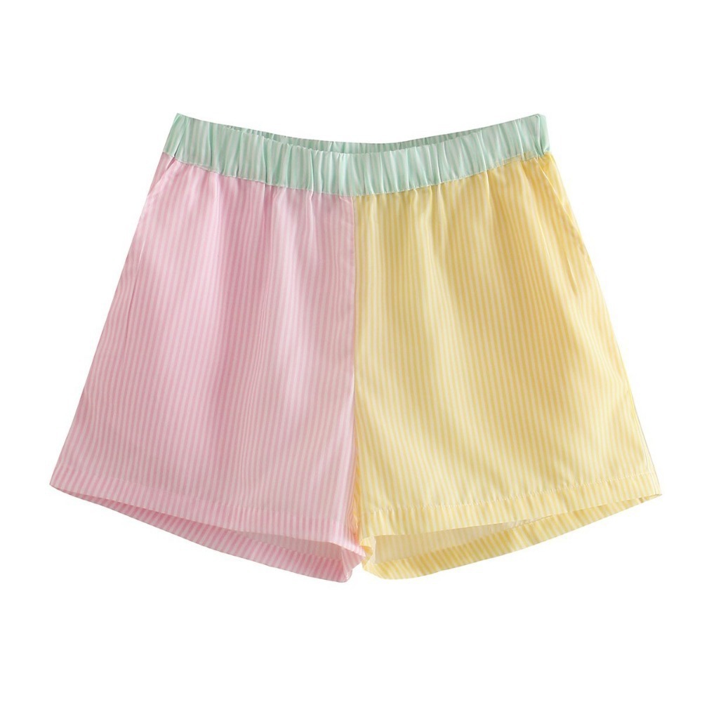 Colorblock High waist Striped Elastic High waist Slacks Photo Color - Shop at LoveMi