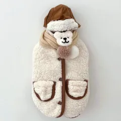 Thickened Warm Pet Cotton Coat Teddy Bichon Poodle Cat Dog Clothes - Rice White Send Scarf - View 1
