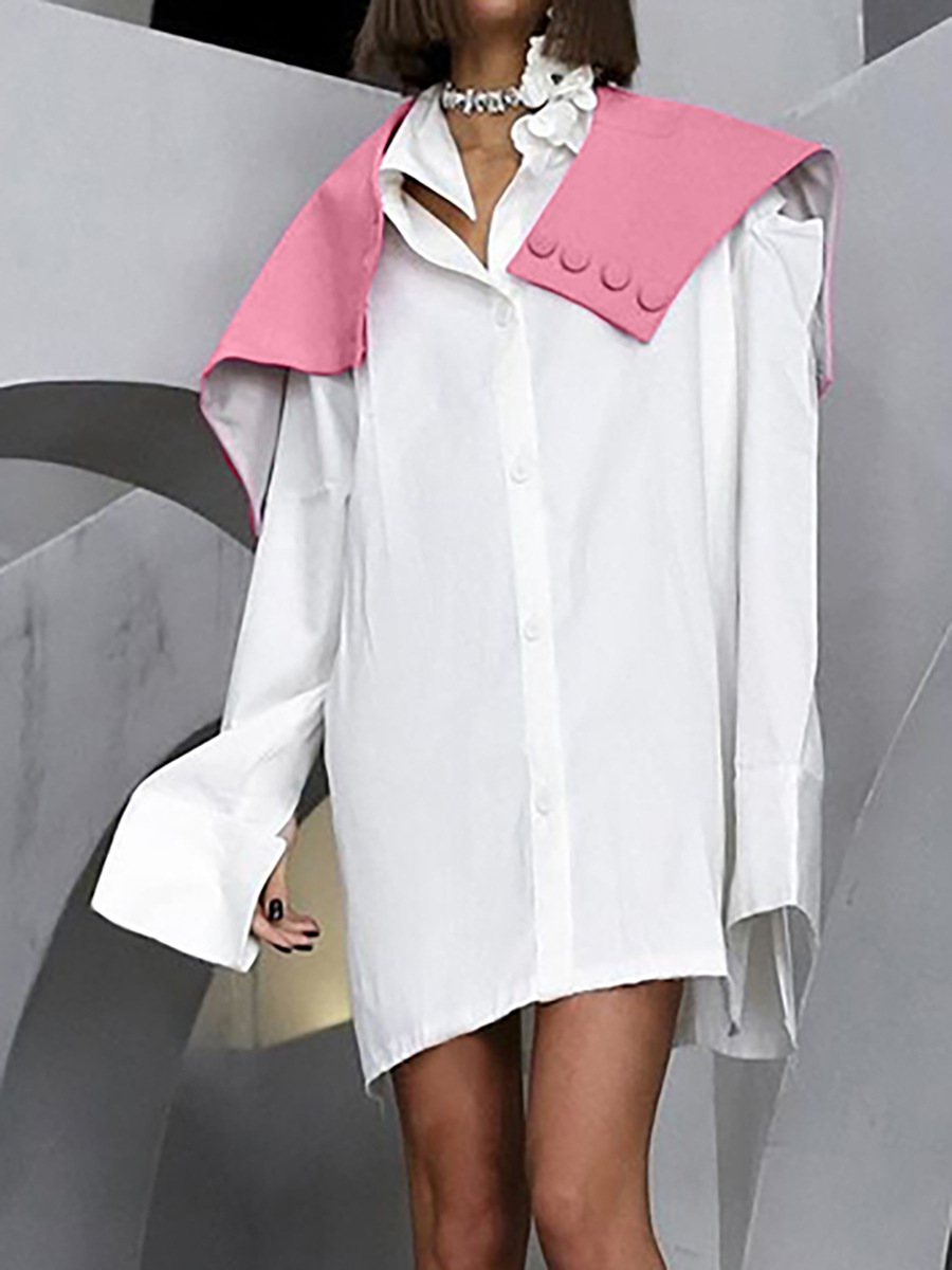 Women's Fashion Casual Contrast Color Shirtdress Two-piece Set