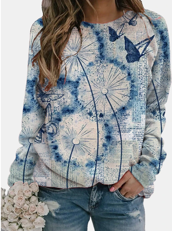 Title 4, Dandelion Print Long Sleeve O-Neck Ladies T-shirt