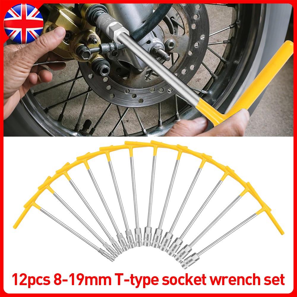 12x Tee Handle Socket Wrench T Bar Deep Long Reach 8-19mm Spanner Set — image 2