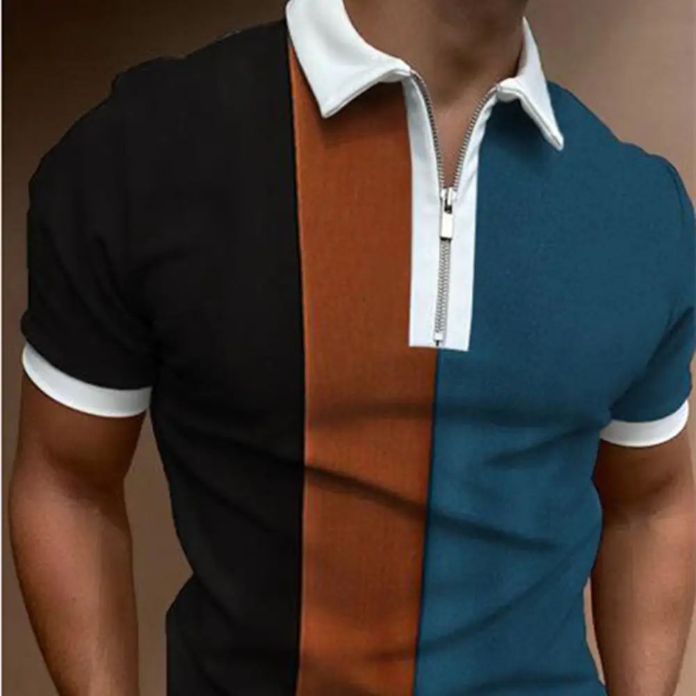 Men's Casual Short Sleeve Zip Print Polo Shirt