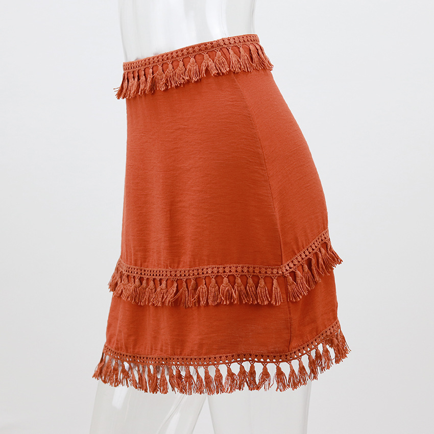 Title 3, Nova Saia Fresca com Renda e Tassel Stitching, ...