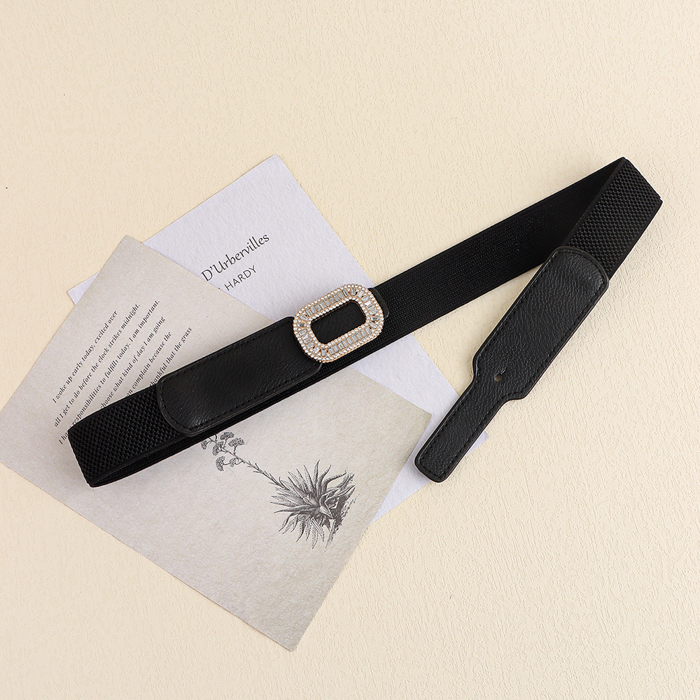 Rhinestone Inlaid Belt Women's Black  White All-in-one Elastic Simple Elastic Belt Cinched Waist Suit Coat Waist Decoration