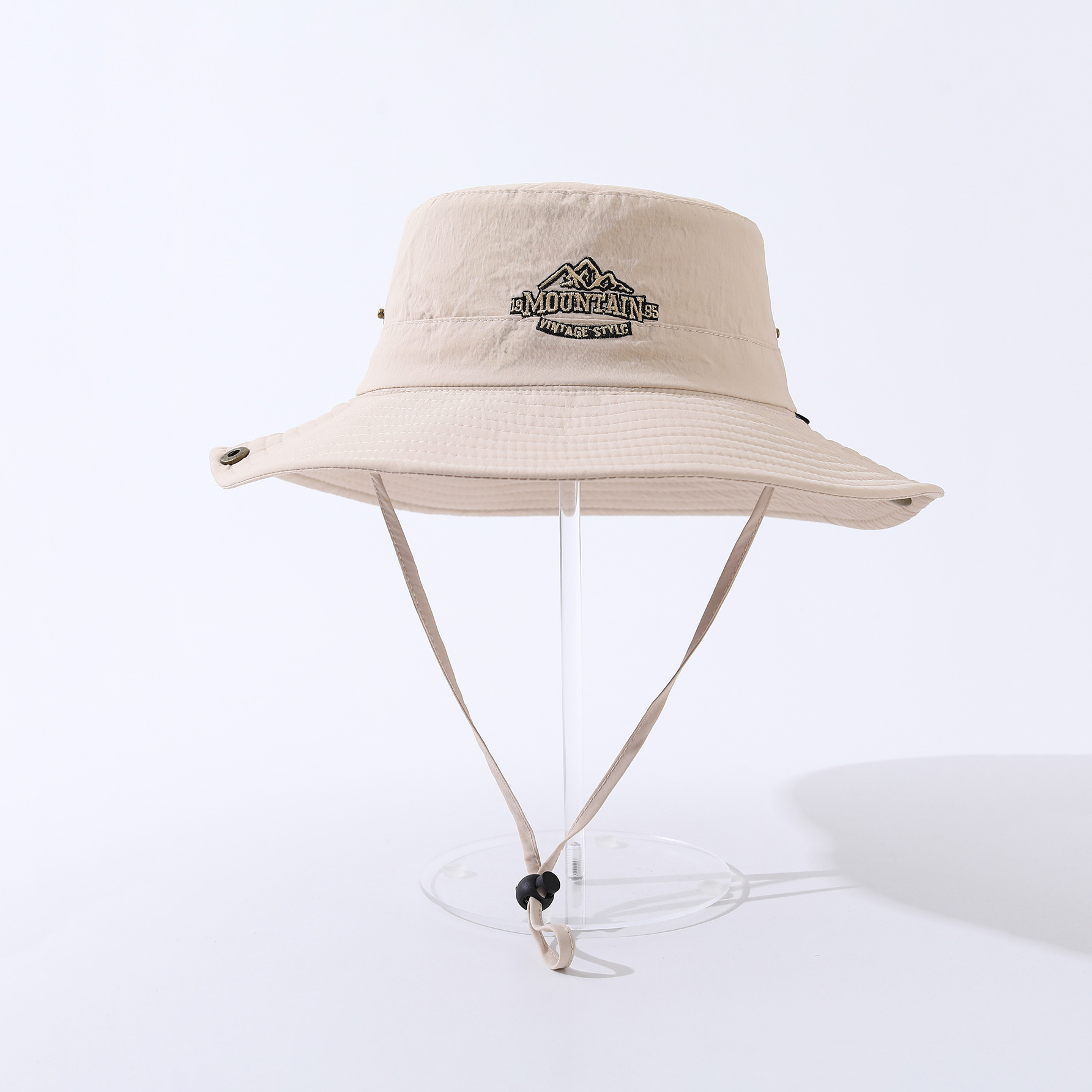 Embroidered Mountain Peak Letter Quick-drying Large Eave Sunshade Windproof Rope Adjustable Flanged Fashionable Casual Fisherman's Hat Outdoor Mountain Climbing, Fishing And Tourism