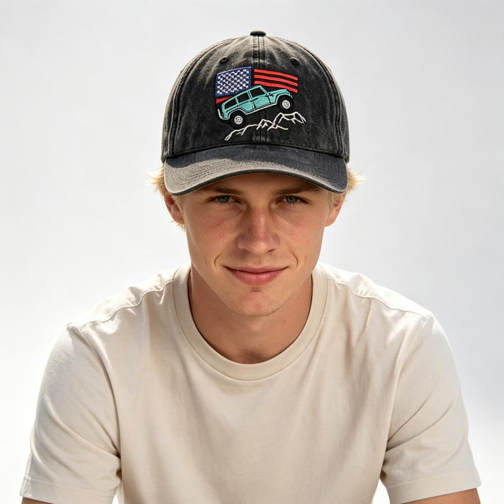 2pcs Vintage Washed Baseball Cap With Off-Road Embroidery, Outdoor Adventure Trucker Hat For Women Men