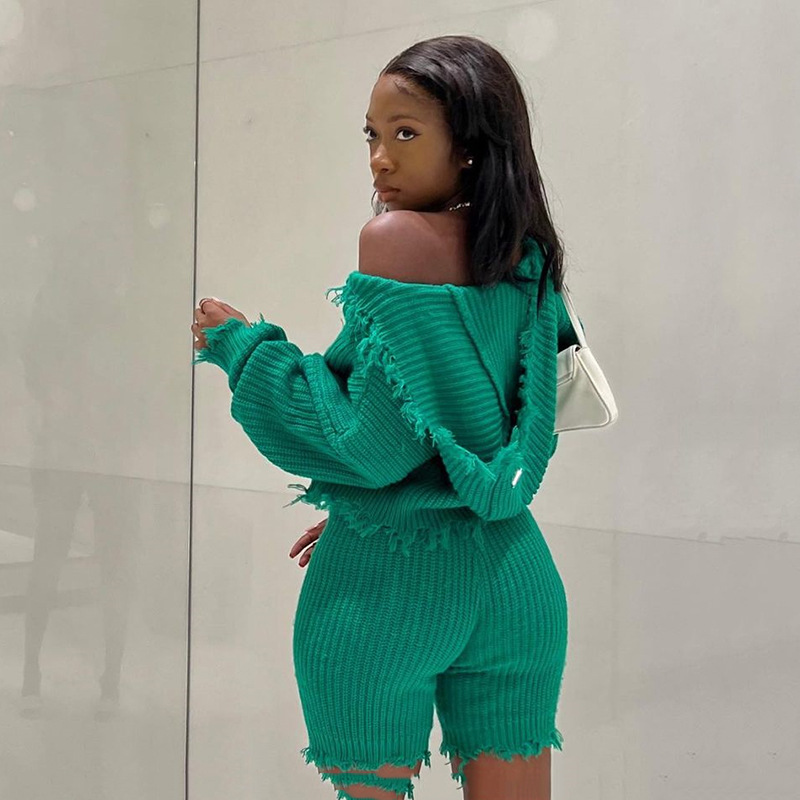 New Sweater Women's Core Yarn Cardigan Long-sleeved Tops High-waisted Tight-fitting Shorts