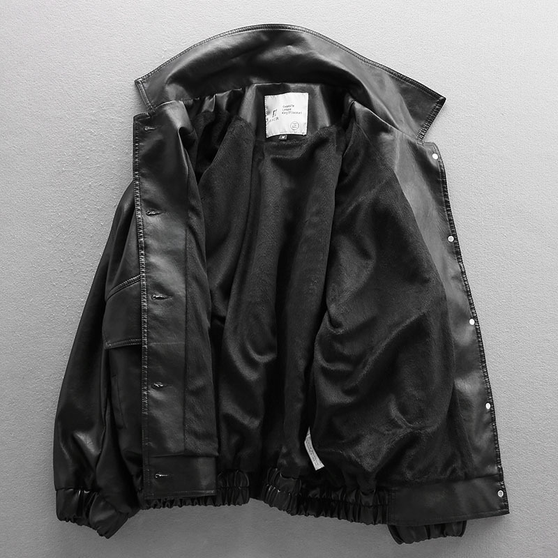 Chaqueta de cuero estilo motociclista suelta de tendencia callejera europea americana para hombre - Imagen 5 de 5