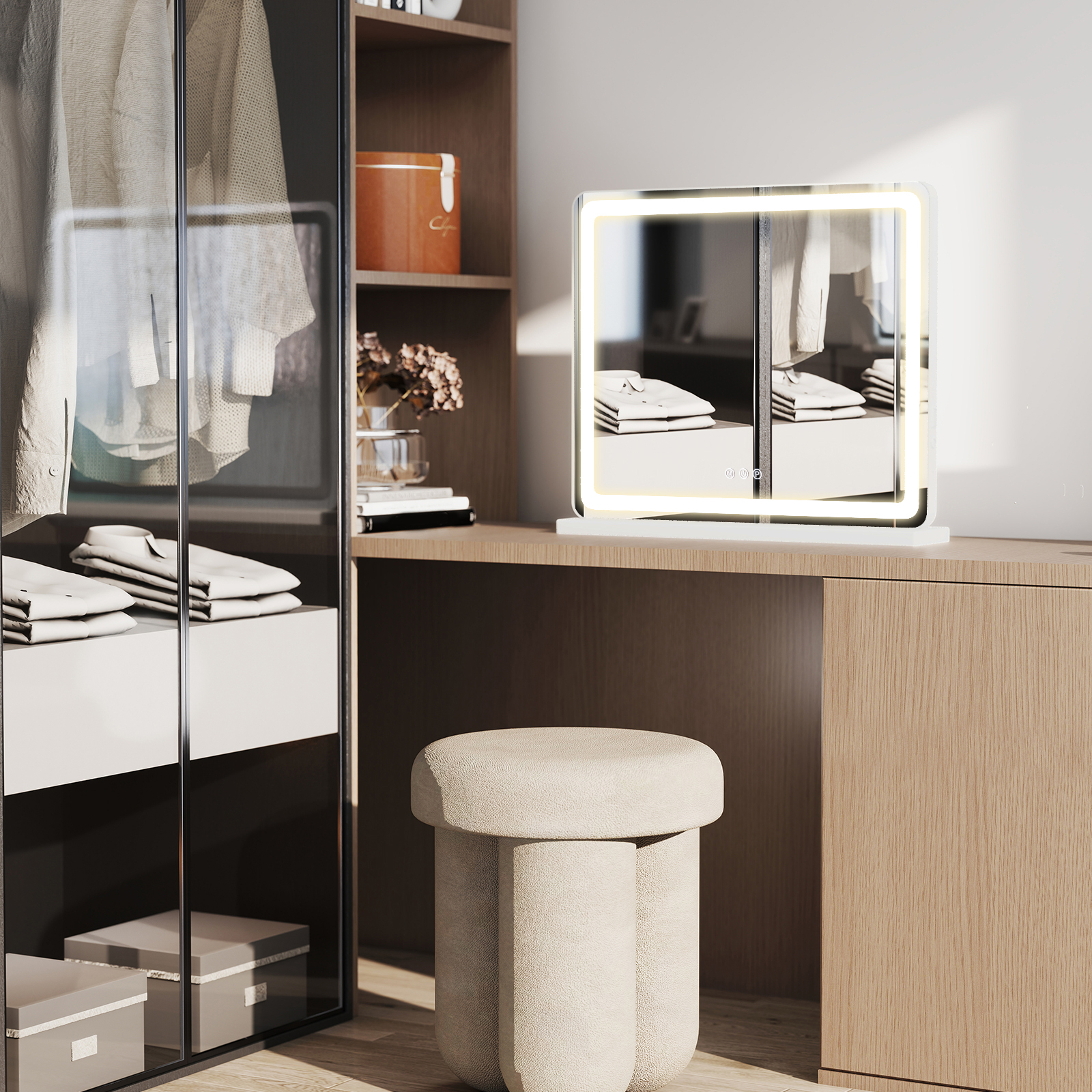 Vanity Mirror With Lights, LED Makeup Mirror With Dimmable 3 Color Modes, Touch Screen Control Vanity Based Mirror Desk Mirror Square White — foto 17