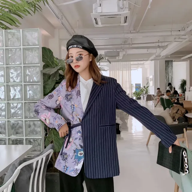 Personality Stitching Contrast Color Irregular Jacket As Picture - Shop at LoveMi