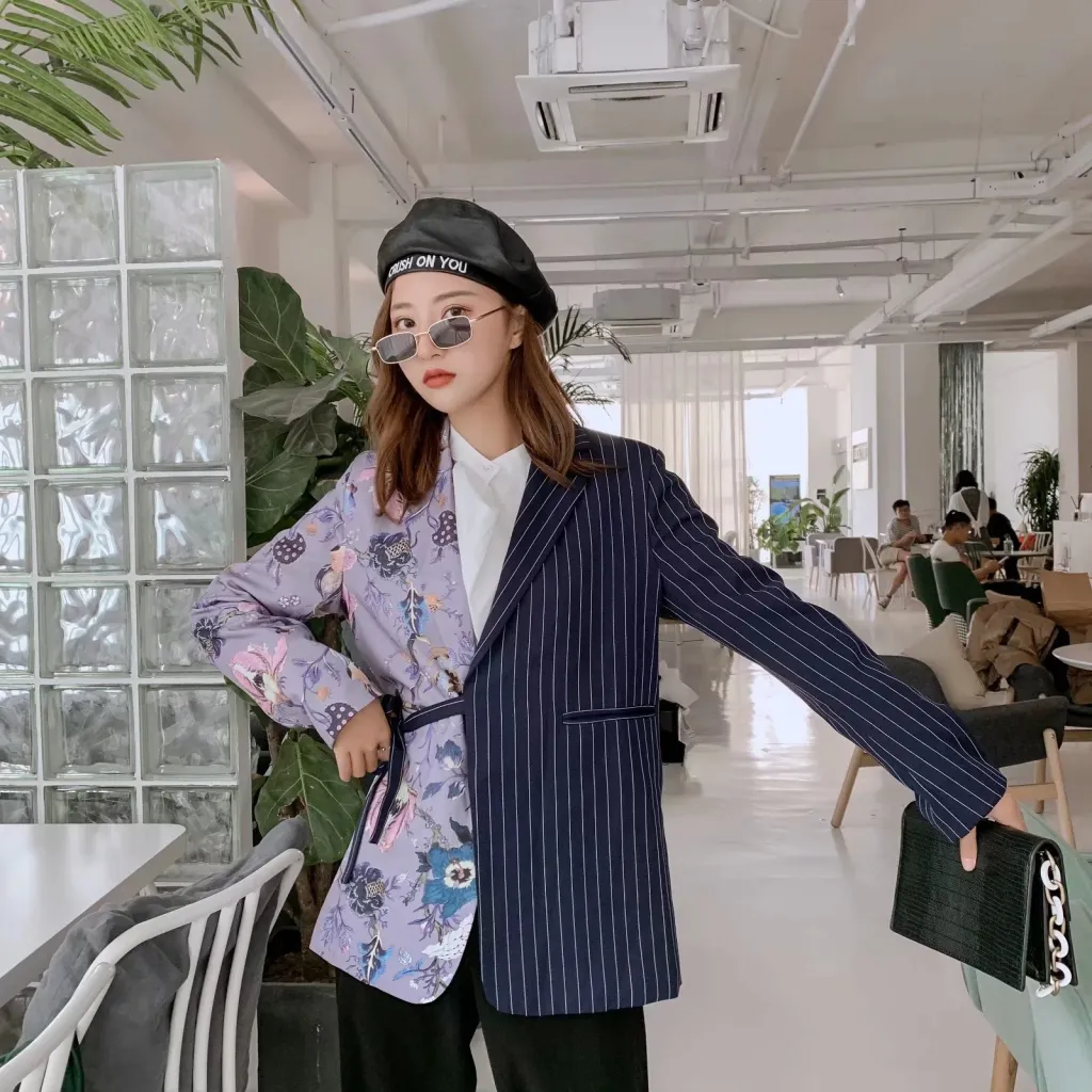 Personality Stitching Contrast Color Irregular Jacket - As Picture