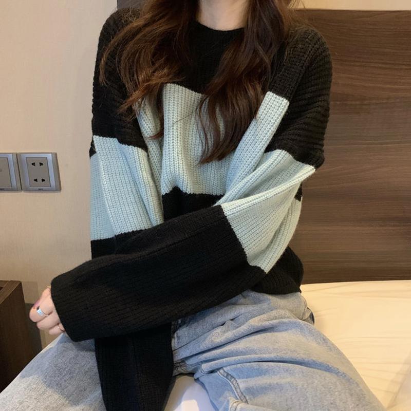 Winter Pullover Lazy Striped Color Matching Student Sweater